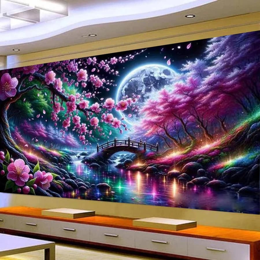 Nuova pittura diamante di grandi dimensioni fiore di ciliegio luna farfalla paesaggio fai da te mosaico completo ricamo immagine kit punto croce
