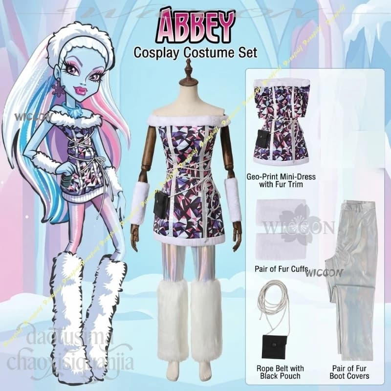 Abby Costume Furry Plush Oversleeve Leg Warmers Mini Dress Sexy Off Shoulder Pants Halloween Christmas Cos Anime Monster Cosplay