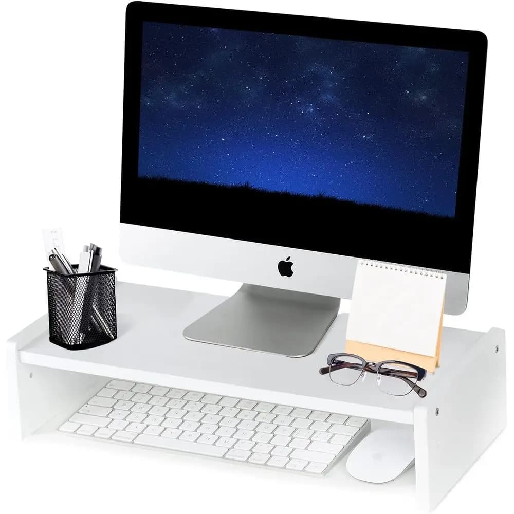 Wooden Monitor Stand with Adjustable Heights, 15.8 Riser for Computers, Printers, and Monitors, Suitable for Home and Office, Wh