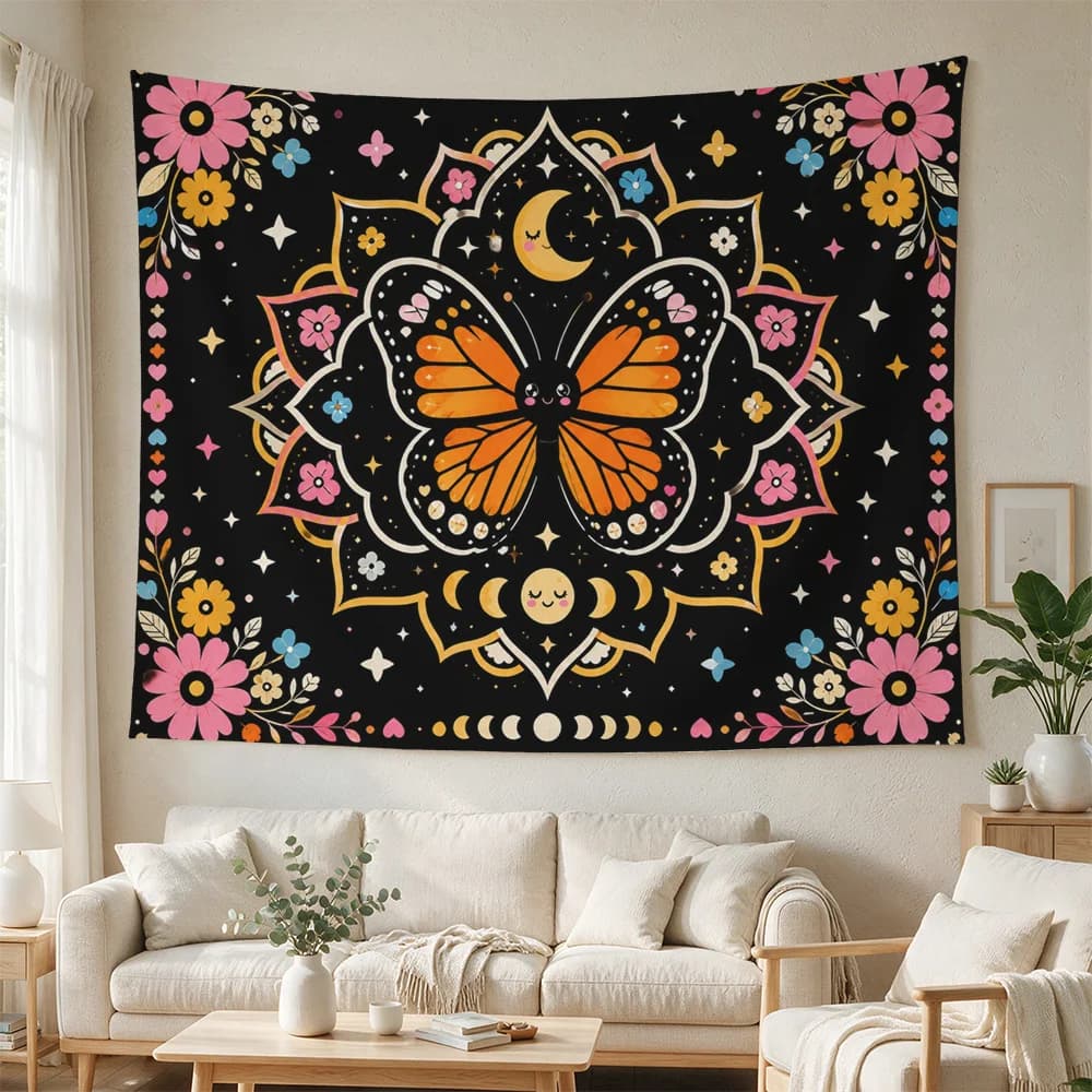 Boho Macrame Tapestry Wall Hanging Dreamcatcher Butterfly Floral Boho Chic Home Decor Bohemian Art