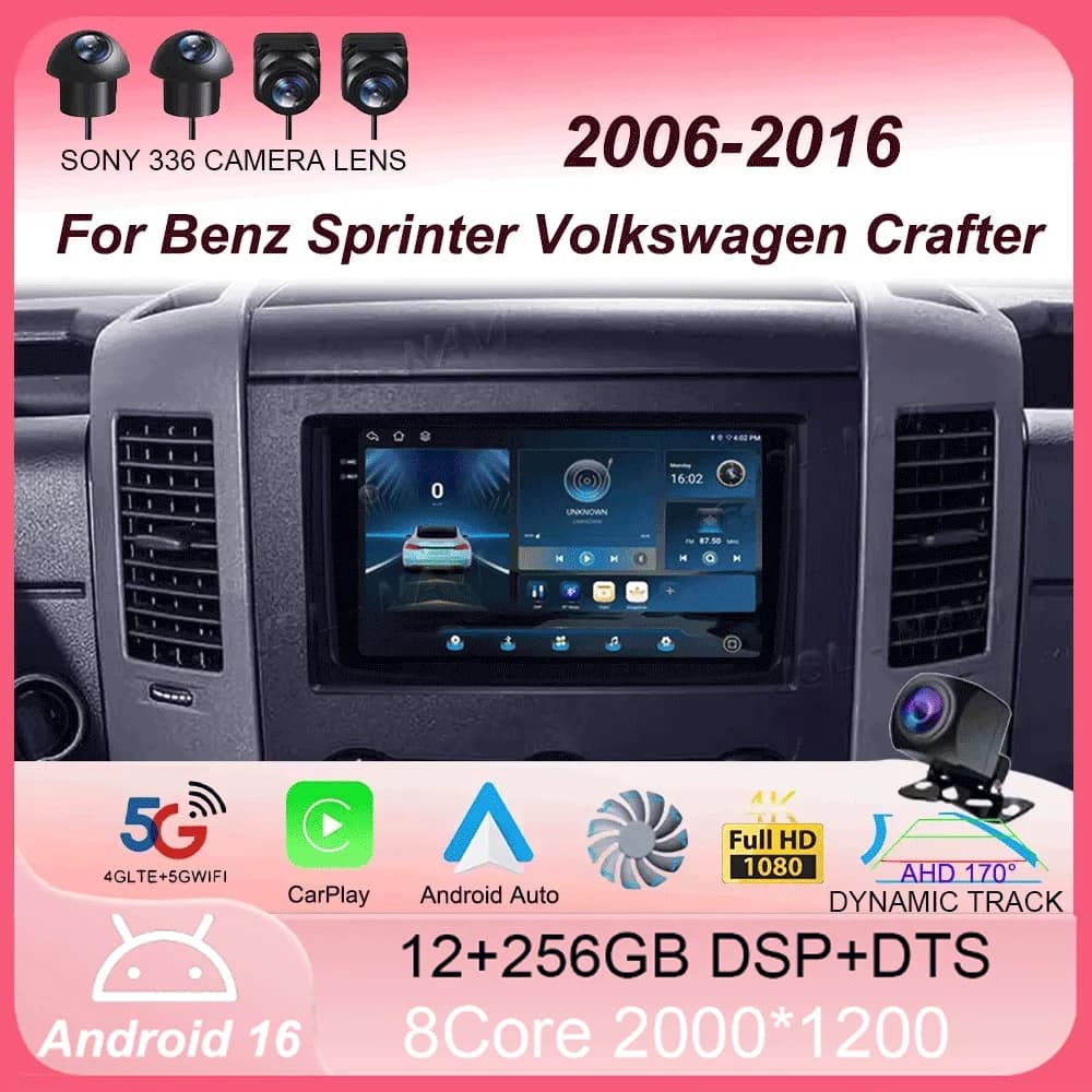 Autoradio 2Din Android 16 per Benz Sprinter Volkswagen Crafter 2006-2016, lettore multimediale video, GPS, Carplay.