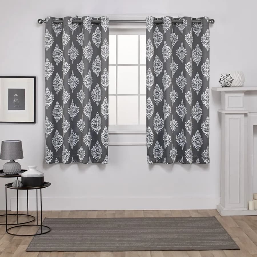 Medallion Room Darkening Blackout Grommet Top Curtain Panel Pair 52"x63" Black Pearl