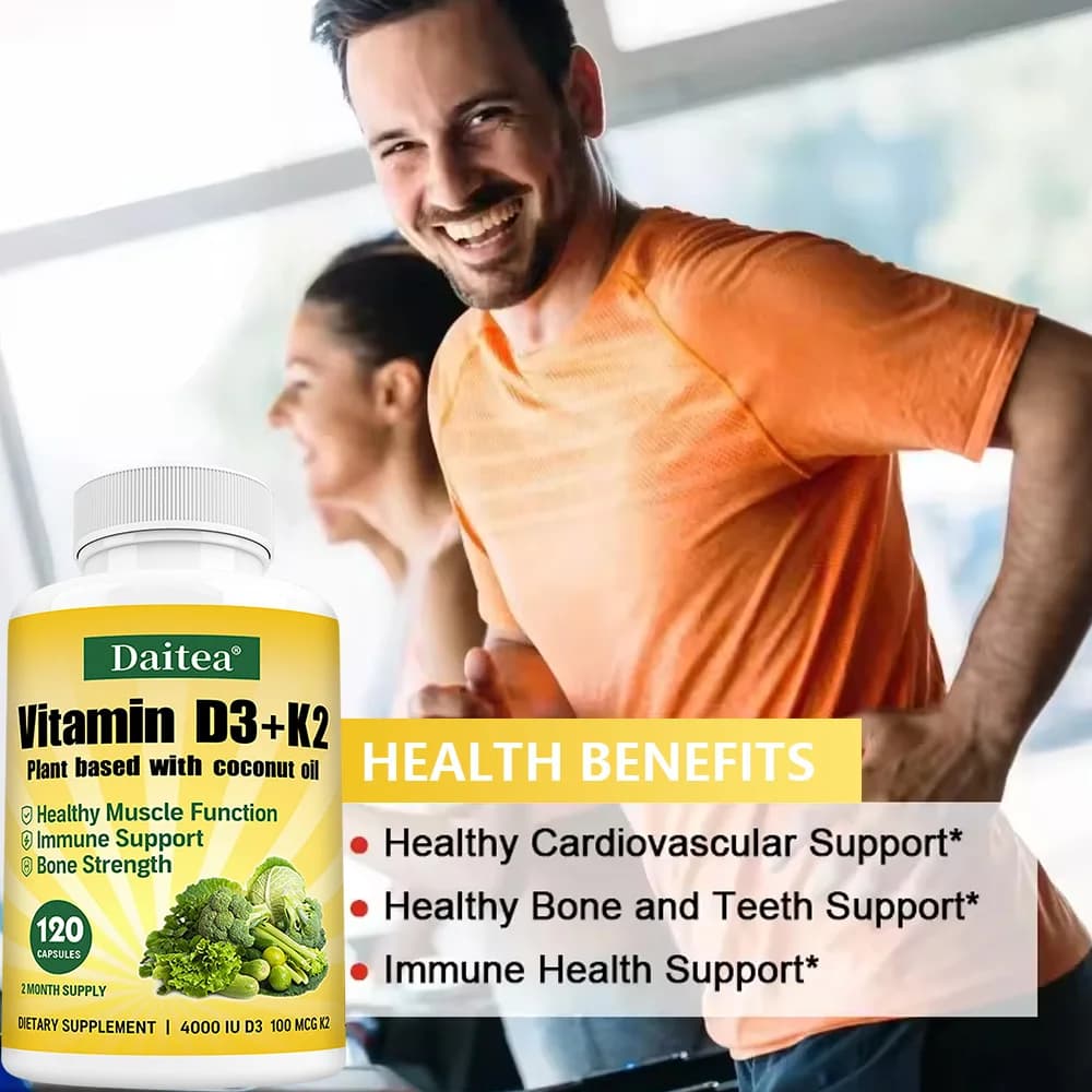 Vitamin D3 supplement 4000UI + K2 100mcg – Support for Bones, Heart, Immunite System, Articulations and Tooths, It promotes Absorption and Digestion