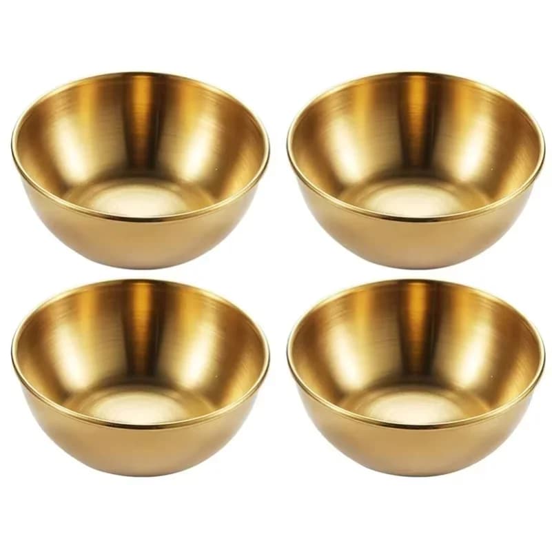 Set di 4 o 2 Piattini Dorati in Acciaio Inox per Salse, Antipasti e Condimenti, Vassoi per Spezie, Stoviglie da Cucina