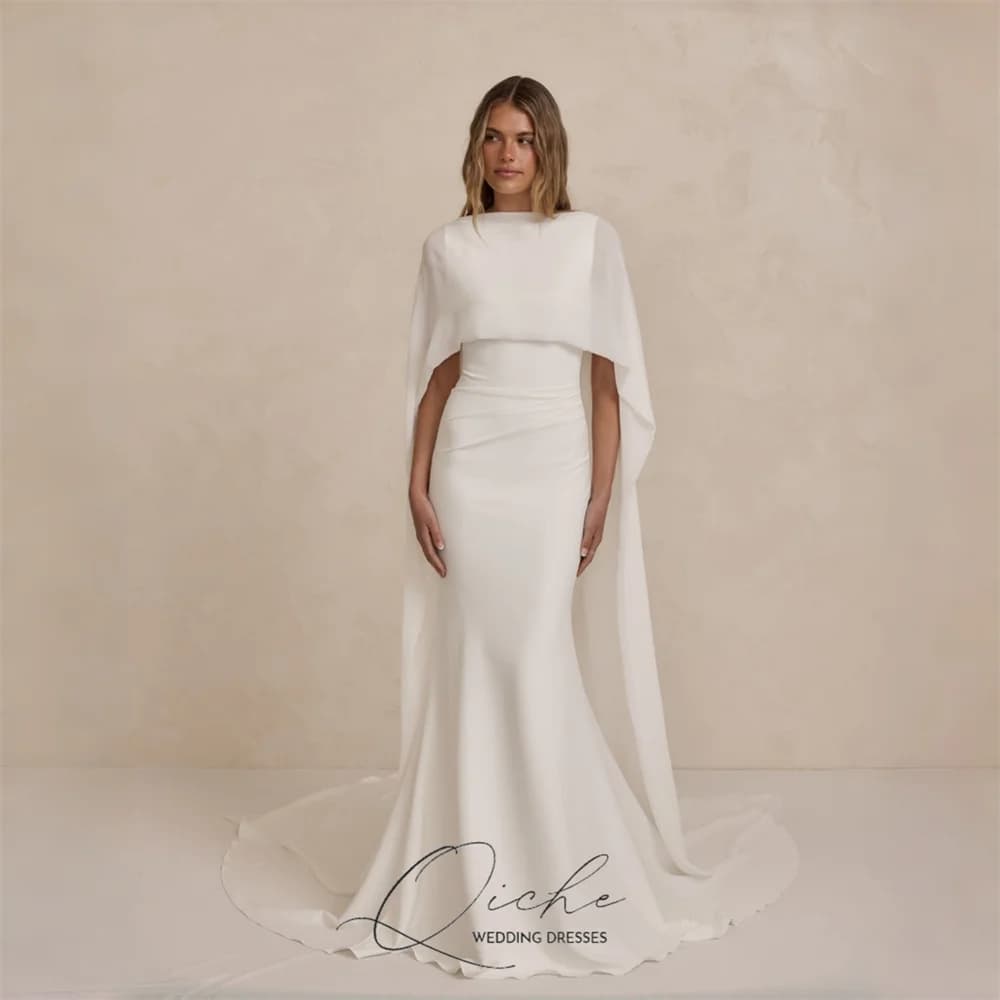 QICHE Vintage Mermaid Wedding Dresses With Cape Women 2026 O-Neck Open Back Buttons Bridal Gown Vestidos De Noiva Customized