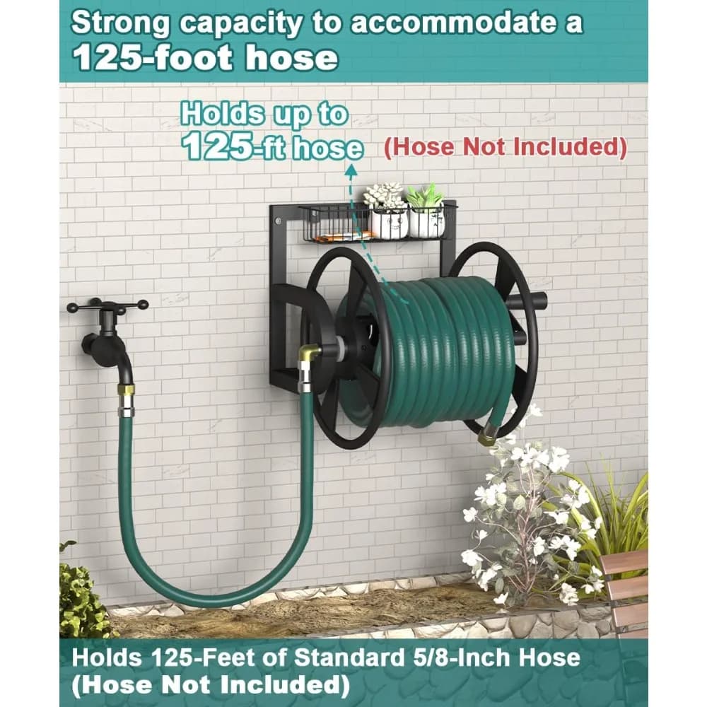 New Best Deal Home US Shipping Garden Wall Mounted Hose Reel Outdoor Heavy Duty Hose Holder Winder with Storage Basket