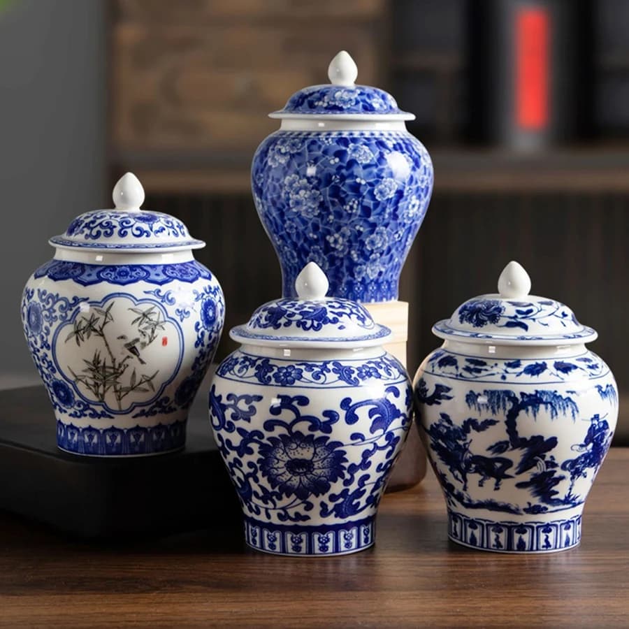 Contenitore per tè in porcellana blu e bianca contenitore per tè in ceramica scatola portaoggetti barattoli decorazione da scrivania barattolo da tè contenitore per caffè contenitore per tè