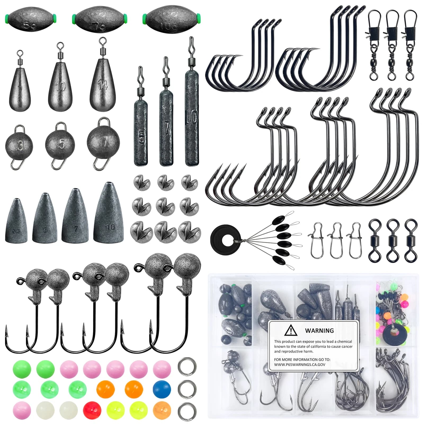 FREE FISHER 84 pcs/box Kit Fishing weights, Piombini di Piombo Mixed, Girelle per Ami, Hook beads with Head Jig, Water Fishing Equipment Salad