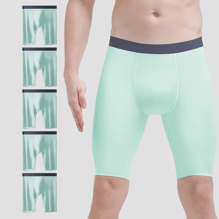 5 pieces of men's sports underwear for summer, frozen silk, extended legs, quick drying anti-sting, enlarged and thickened underwear