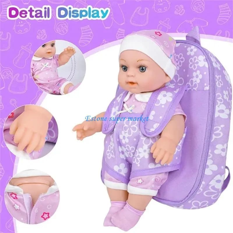 090B Set bambole da 12 pollici con zaino e accessori per bambini, educazione precoce e giocattolo genitoriale per