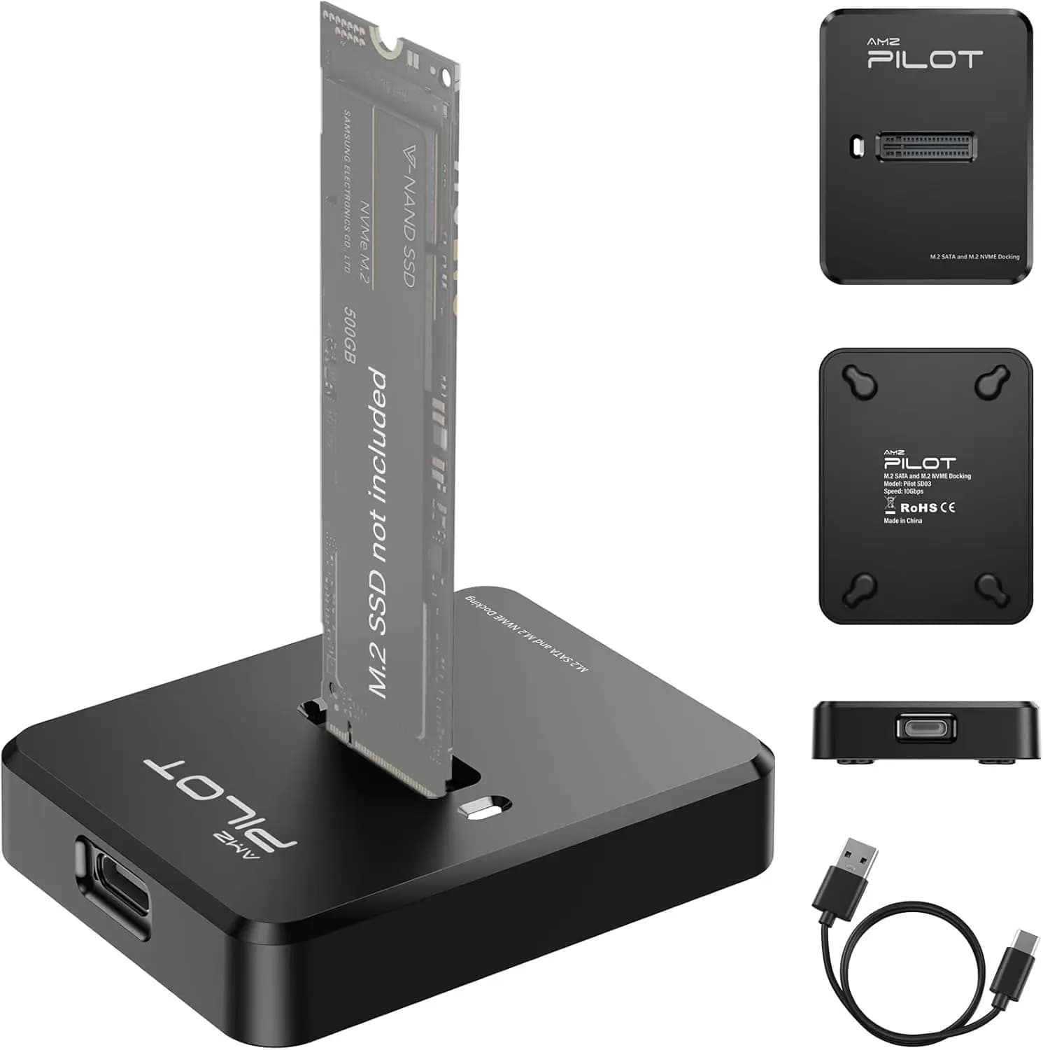Docking Station M.2 NVMe e SATA a USB-C, Lettore SSD da 10 Gbps per Recupero Dati e Archiviazione Esterna