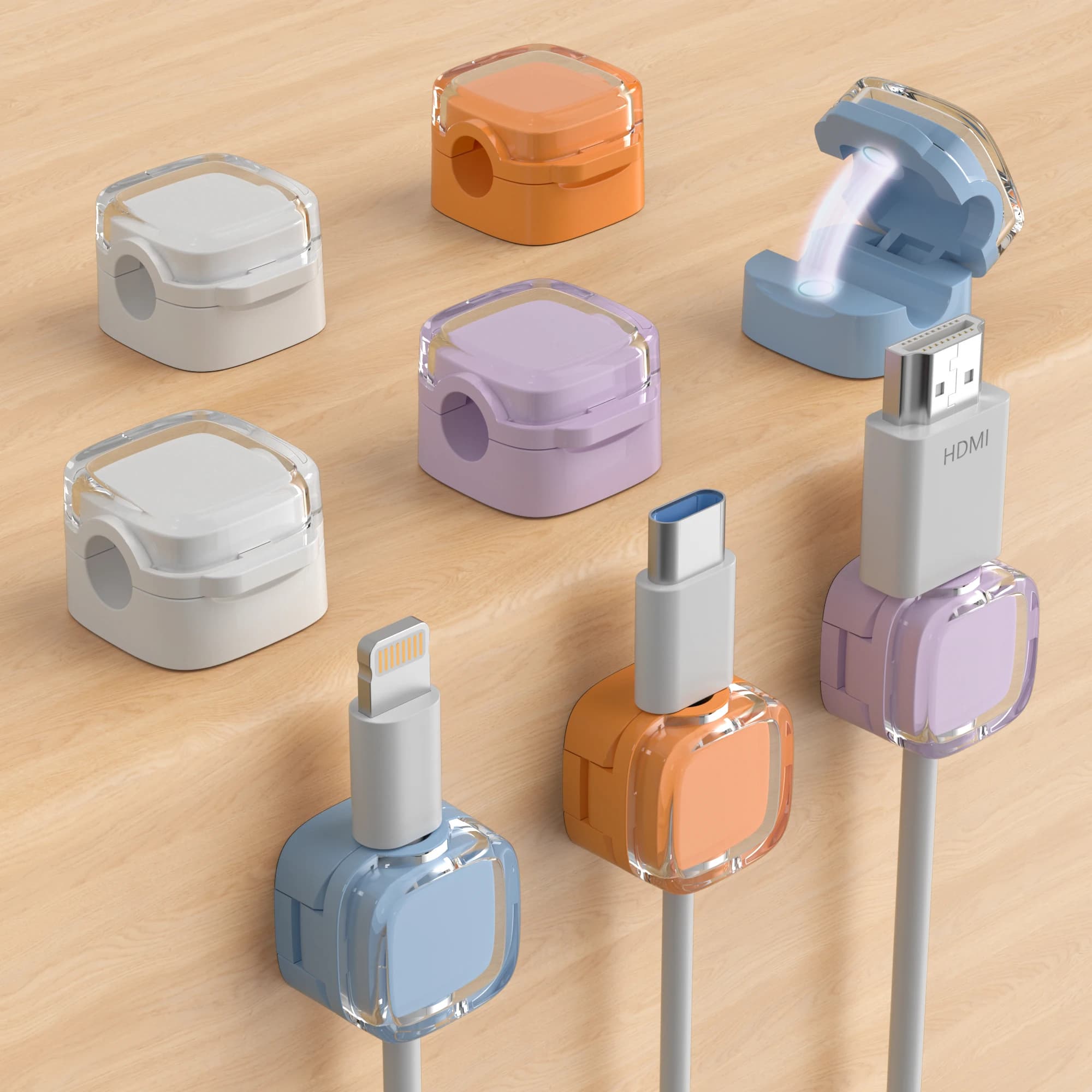 6 Pezzi Clip per Cavi Magnetici Colorati Effetto Sole, Organizzatore Cavi USB, Ganci per Gestione Cavi da Scrivania