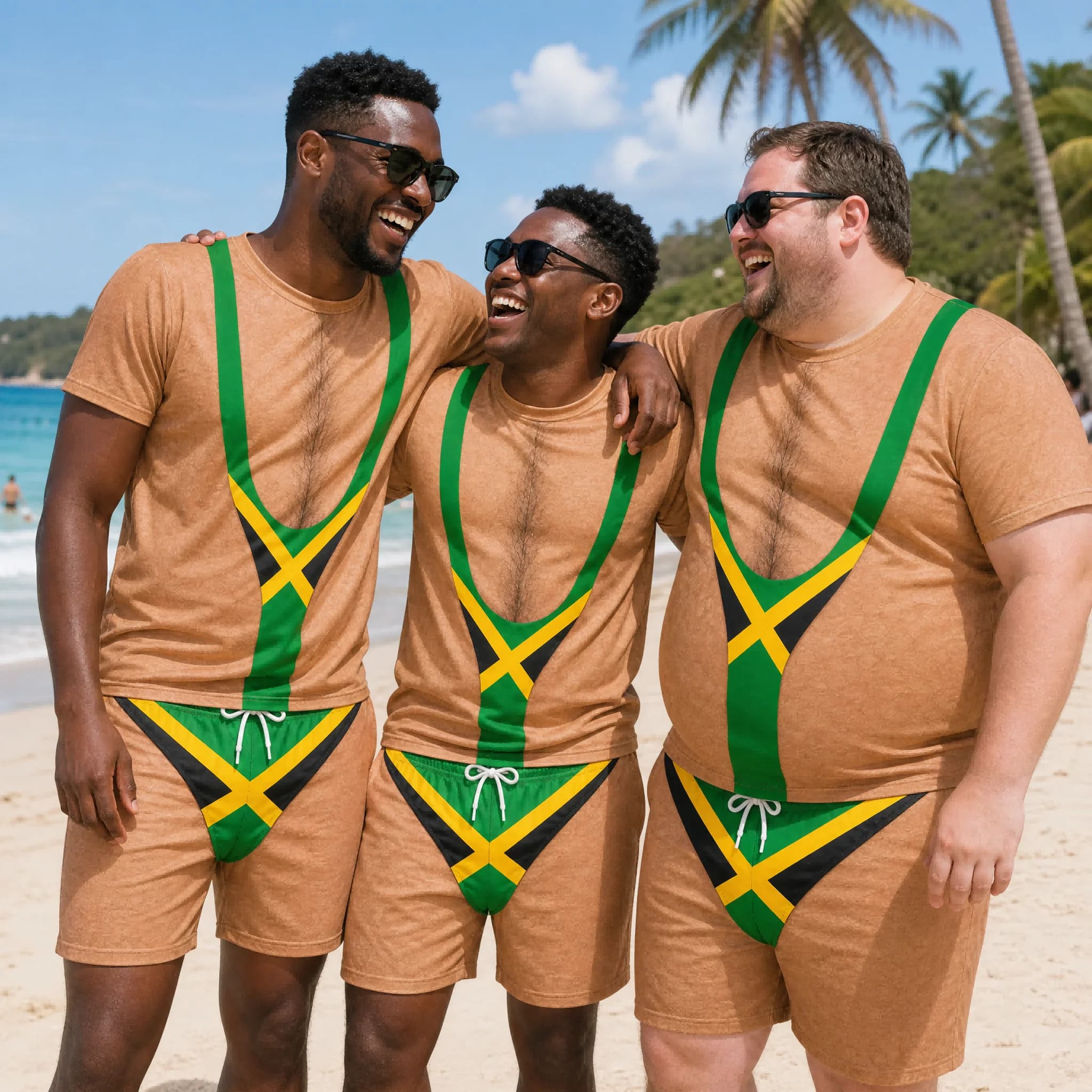 Men Funny Jamaican Flag Suspender Print T Shirt and Shorts Set Novelty Crew Neck Outfit for Beach Parties and Summer Holidays Go