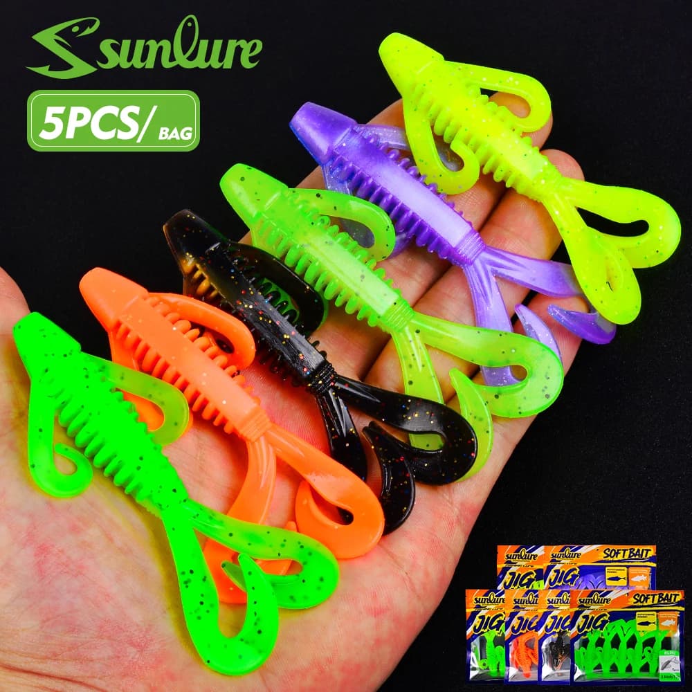Sunlure 5 pz/borsa esche artificiali morbide a forma di gambero per la pesca, esche bioniche morbide per persici e trote, attrezzatura da pesca per esterni
