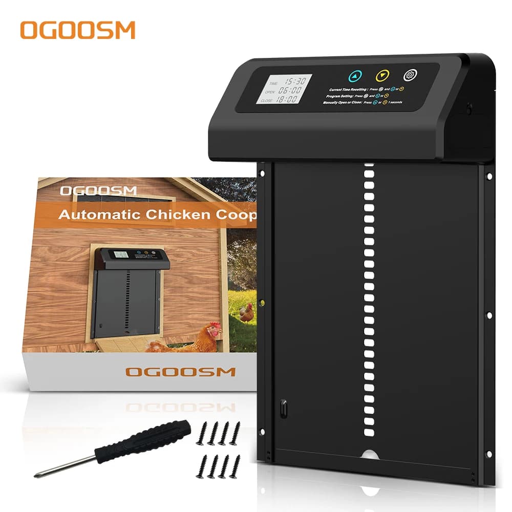 Apriporta automatico per pollaio Controllo del senso alimentato a batteria Accessori per patta per animali domestici impermeabili Display LCD in lega di alluminio