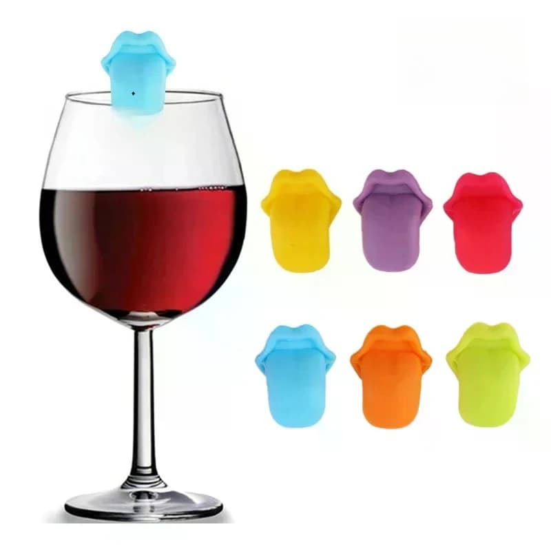 Set di 6 Marcatori in Silicone per Bicchieri da Vino, a Forma di Lingua, Etichette Identificative per Bicchieri