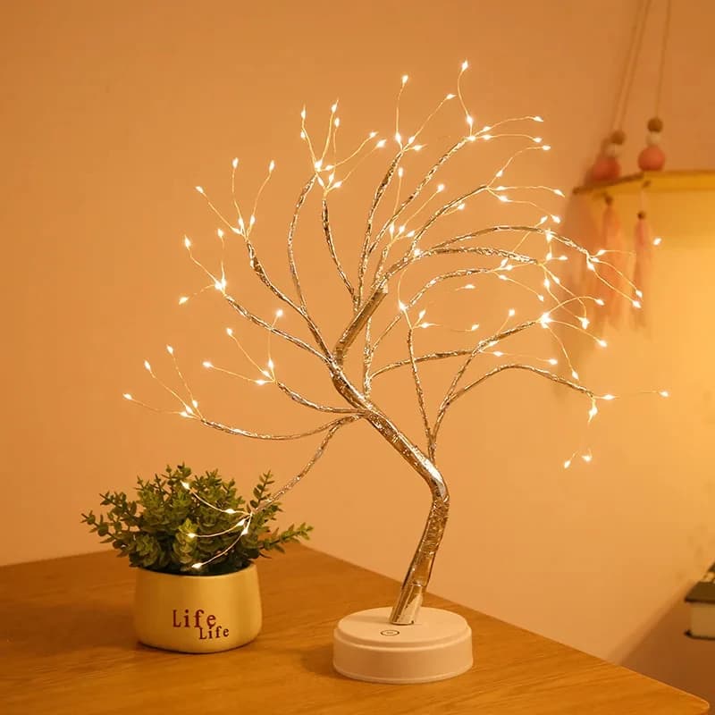 Luce notturna a LED Mini albero di Natale Lampada ghirlanda in filo di rame per bambini Decorazione della camera da letto di casa Decorazione Fata Luce Illuminazione natalizia