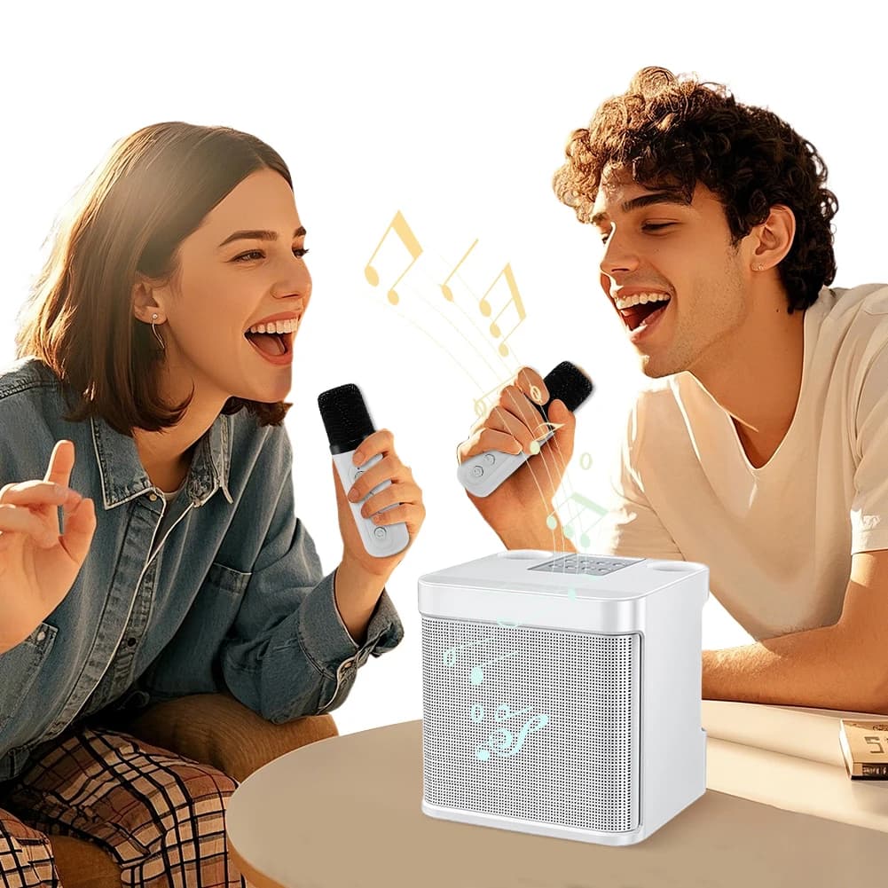 Altoparlante BT Portatile con 2 Microfoni Wireless, Macchina per Karaoke con Supporto BT/USB/Scheda TF/Aux, Altoparlante Karaoke Wireless