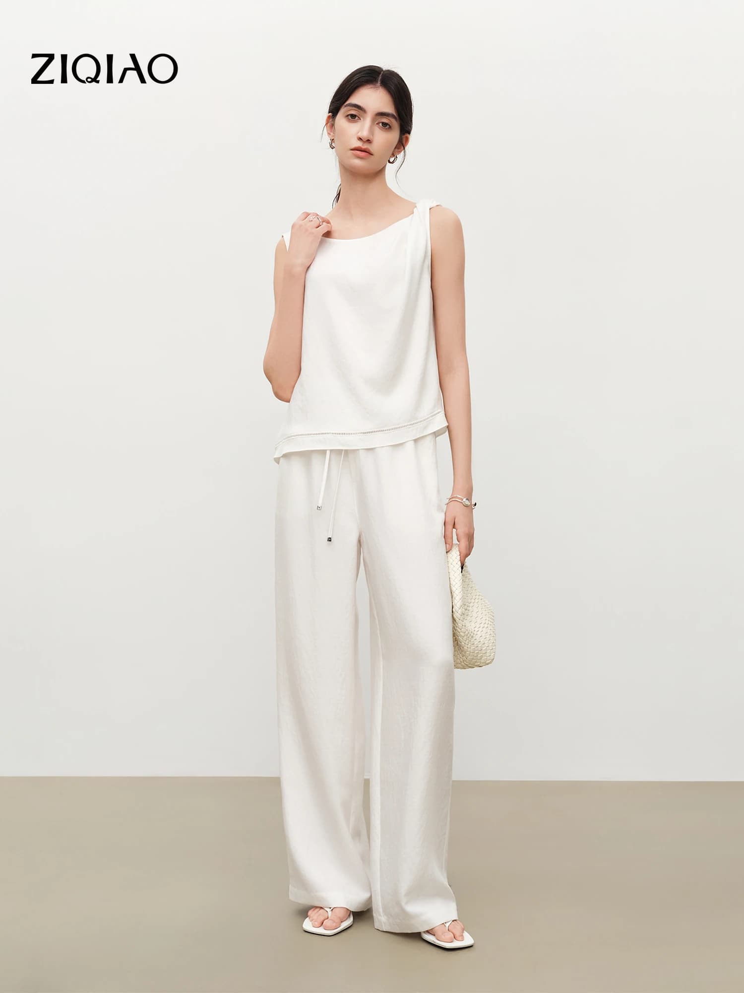 ZIQIAO Set White Shirt Style Old Money Relaxed and Casual Women's Pants, New Arrival Summer 2026, Outfit Random From Resort