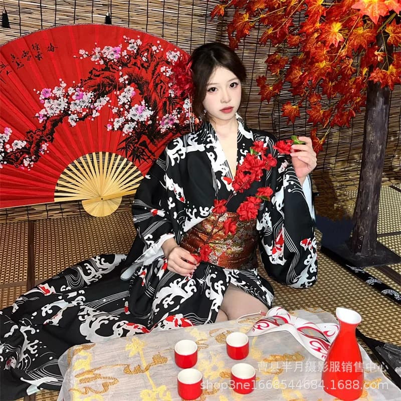 New 2026 Sakura Kimono Bathrobe Improved Japanese Style Photography Costume for Young Girls Traditional Ethnic Women's Clothing