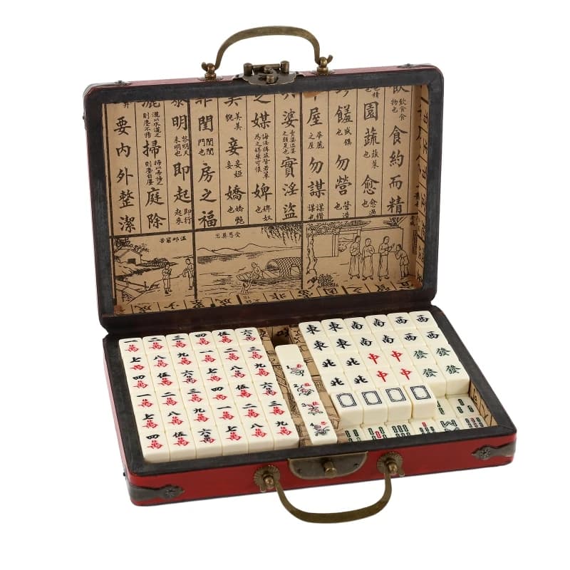 Mah-Jong 144 Tiles Chinese Numbered Mahjong Set With Vintage Storage Box Portable Traditional Mahjong Family Party Table Game