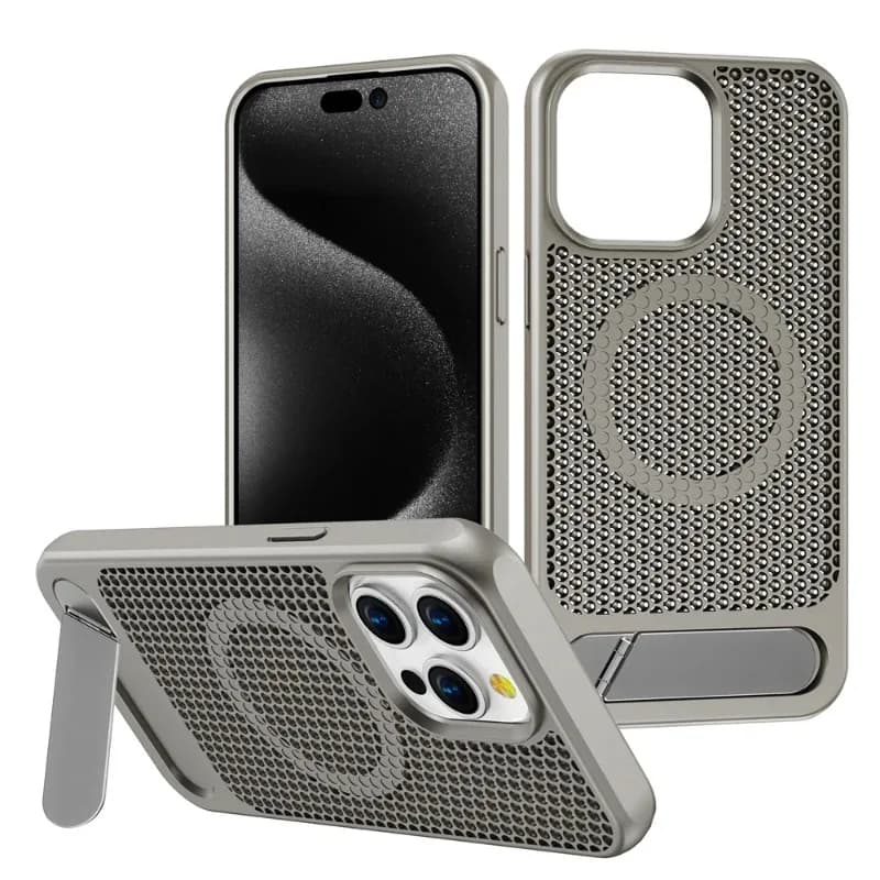 Luxury Cooling Stand Magnetic Phone Case For iPhone 18 17 16 15 14 13 Pro Max Heat Dissipation Plain Color Shockproof Cover