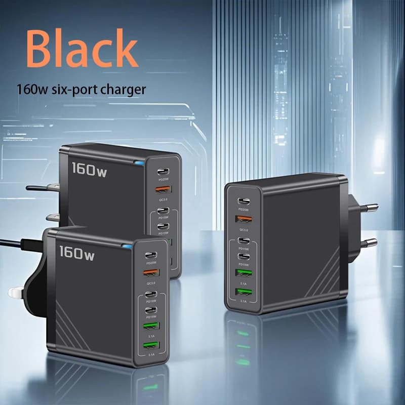 Caricatore USB tipo C multi porte da 160 W Adattatore per caricabatterie per telefono a ricarica rapida per iPhone Samsung Xiaomi Huawei Caricatore da muro con spina UE/USA