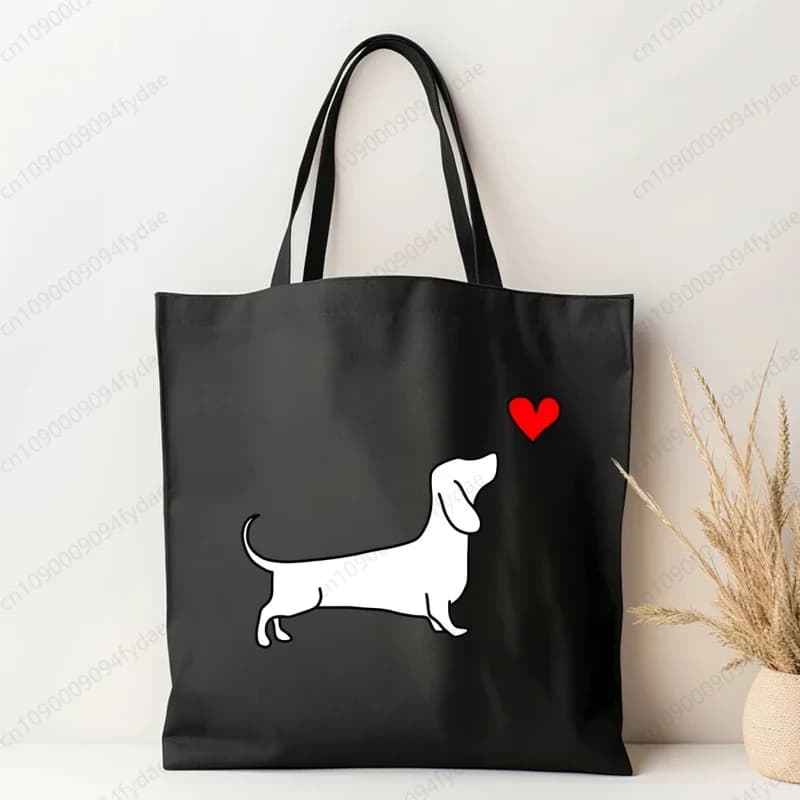 Dachshund Teckel Cute Dog Canvas Tote Bag Printed Cartoon Fabric Bag Reusable Shoulder Bags Custom Women's Bags