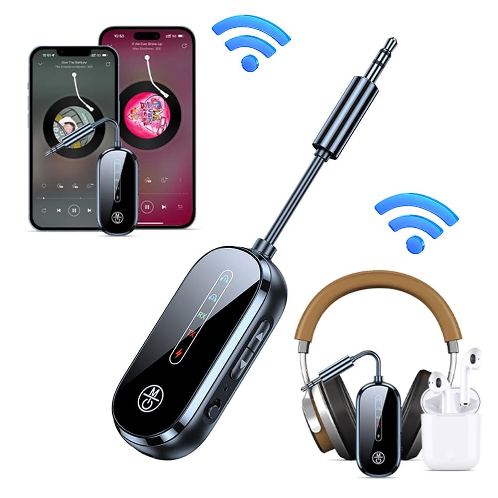 Ricevitore trasmettitore compatibile con Bluetooth da 3,5 mm, supporta 2 AirPod o cuffie, trasmettitore audio wireless, ricevitore BT wireless