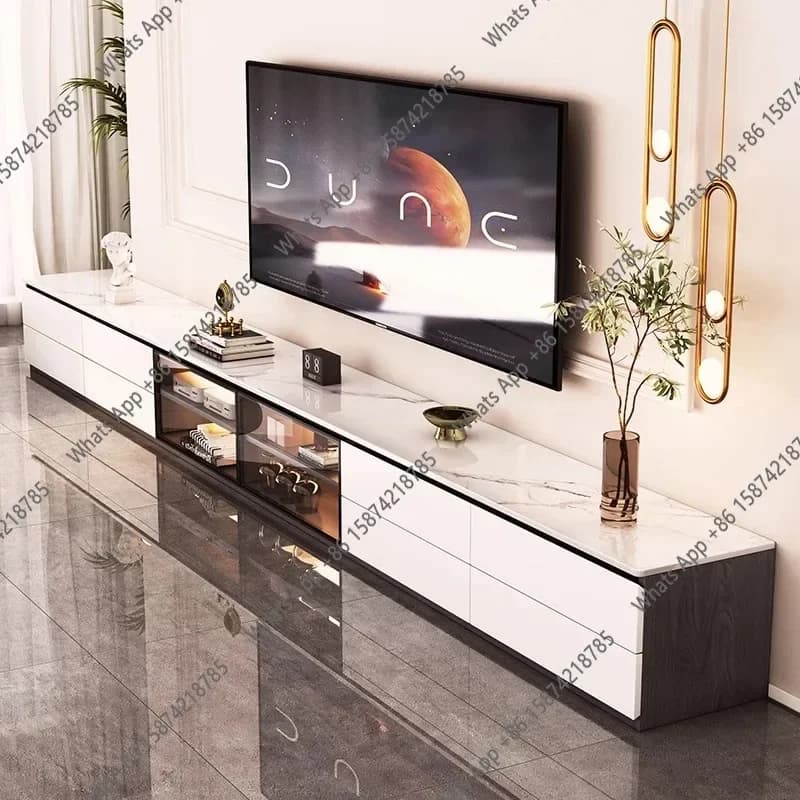 Mobile TV in Legno S, Tavolo da Salotto Moderno, Mobile Porta TV di Design con Monitor e Camino, Arredamento di Tendenza di Lusso