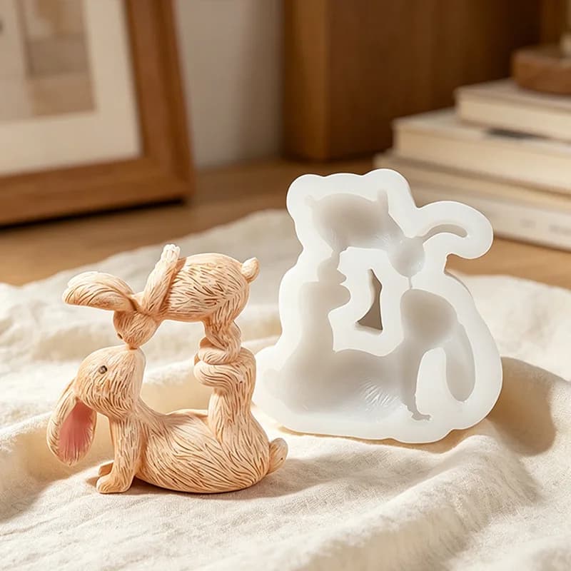 Stampi in Silicone per Candele a Forma di Conigli che si Baciano, Stampi Artigianali per Sapone e Candele, Ornamenti in Gesso e Resina