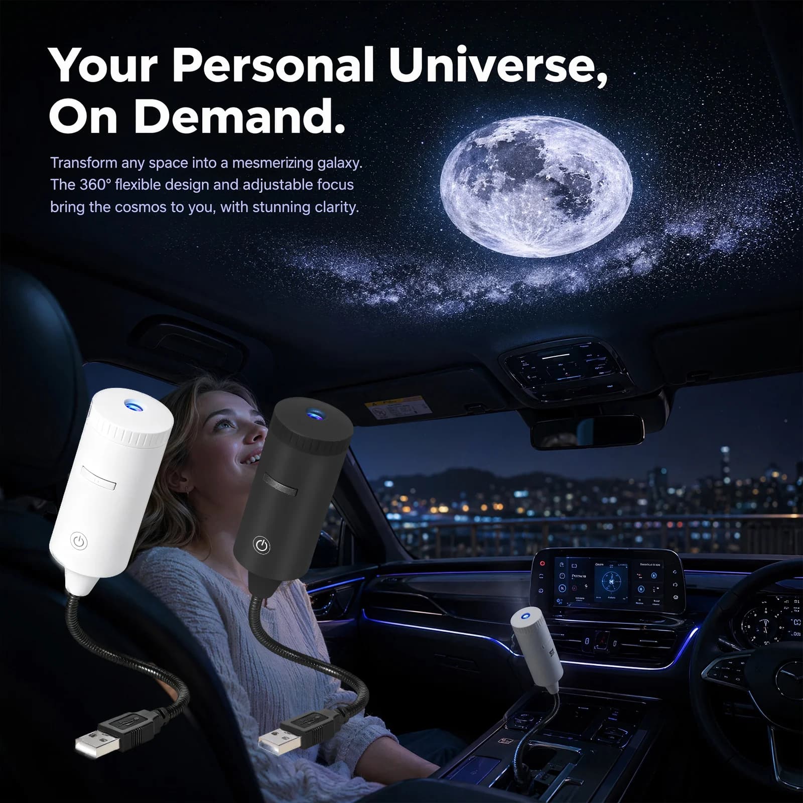 Mini Galaxy Star Projector Two In One Night Light Home Background Atmosphere Light Bedroom Car Decoration Gift USB Plug and Play