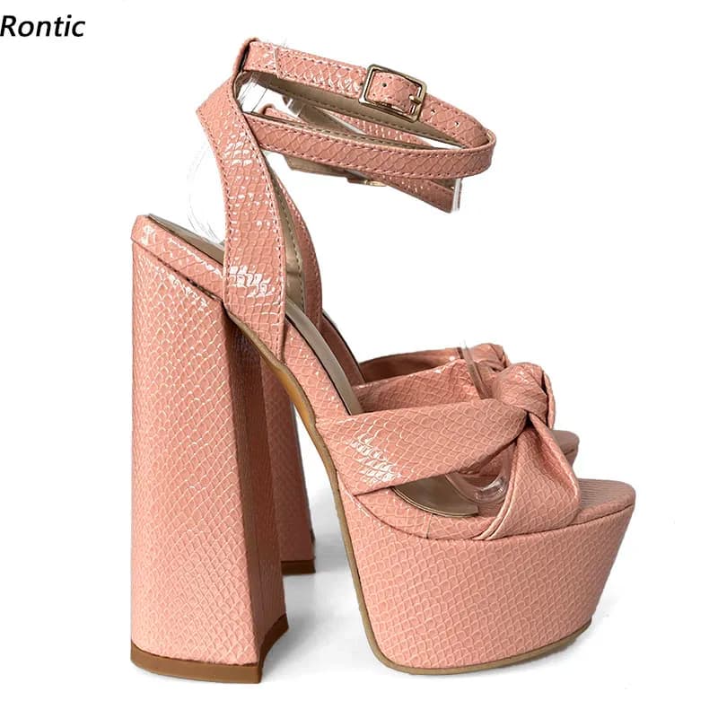 Rontic Sandali con plateau da donna fatti a mano caldi Cinturino alla caviglia Tacchi a spillo Punta aperta Splendidi scarpe eleganti rosa da donna Taglia USA 5-15