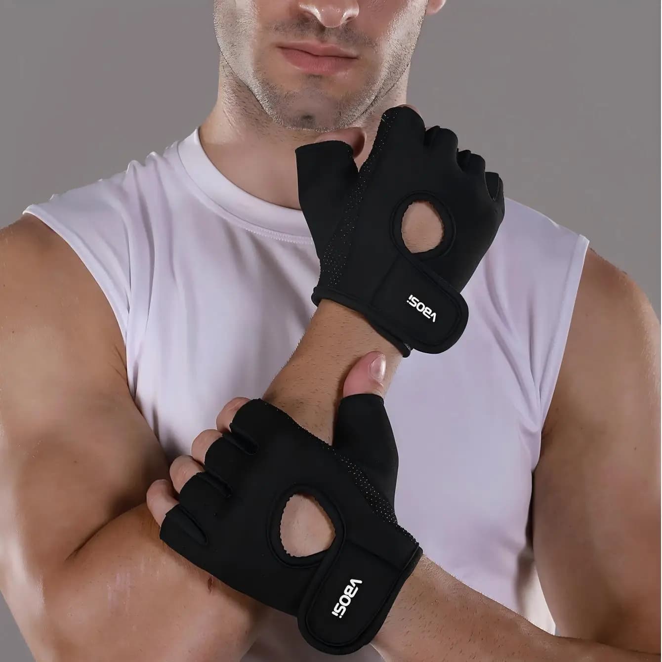 VBOSi Gloves Breathable Half fingers for Gym, Cycling with Anti-slip Points and Palm Protection