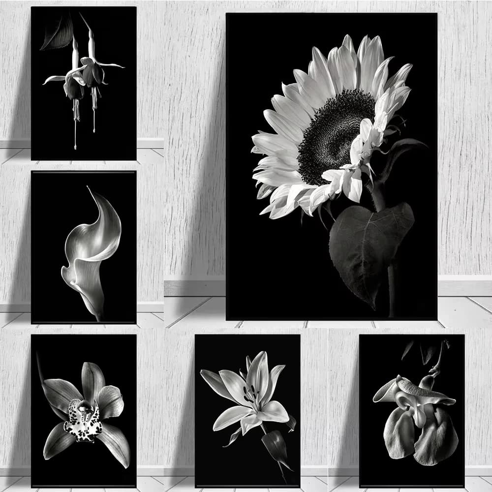 Fiori in bianco e nero stampe di giglio di girasole Poster pittura su tela immagini moderne di arte della parete per soggiorno camera da letto decorazioni per la casa