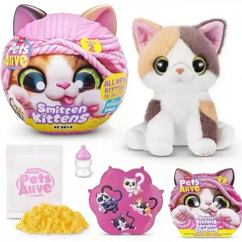 Cat ZURU Pets Alive Smitten Kittens Serie 2 - Peluche a forma di gatto con effetti sonori e luminosi - Scatola a sorpresa - Regalo