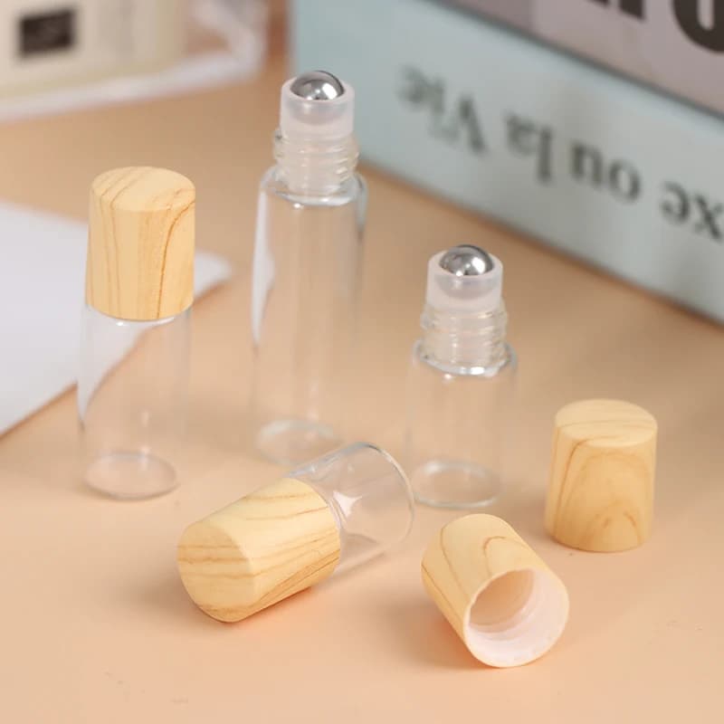 1/2/3/5ml Cosmetic Container Roll on Glass Bottles for Essential Oil Empty Perfume Bottle Refillable Container with Bamboo Lid