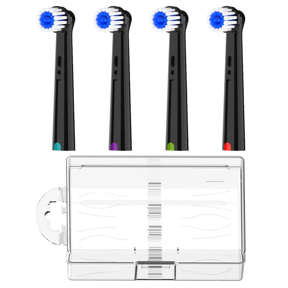 Protective box for travel brush heads and 4 spare heads with soft bristles compatible with Oral B electric toothbrush