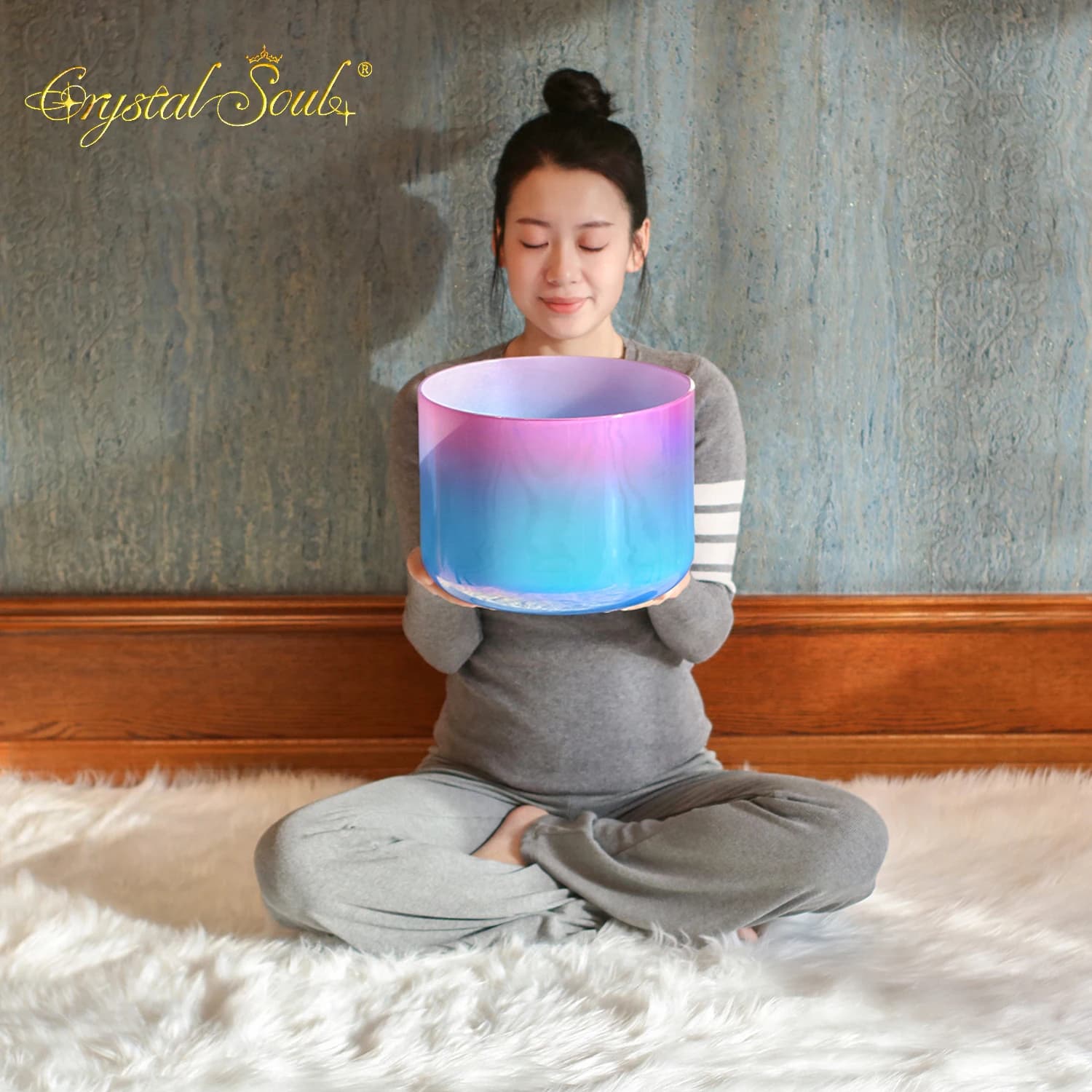 Crystal Soul New 11 Inch Gradient Blue pink Crystal Singing Bowl Sound Healing Long Sustain Sound