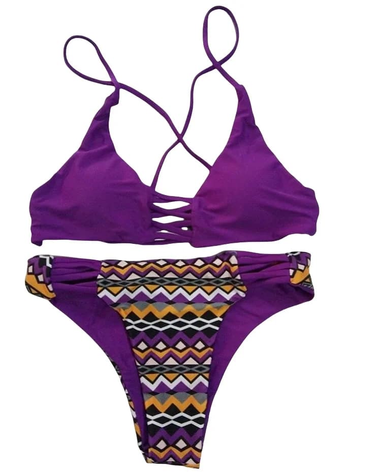 Costume da bagno bikini a due pezzi da donna Costume da bagno sexy con fasciatura viola Costume da bagno da spiaggia