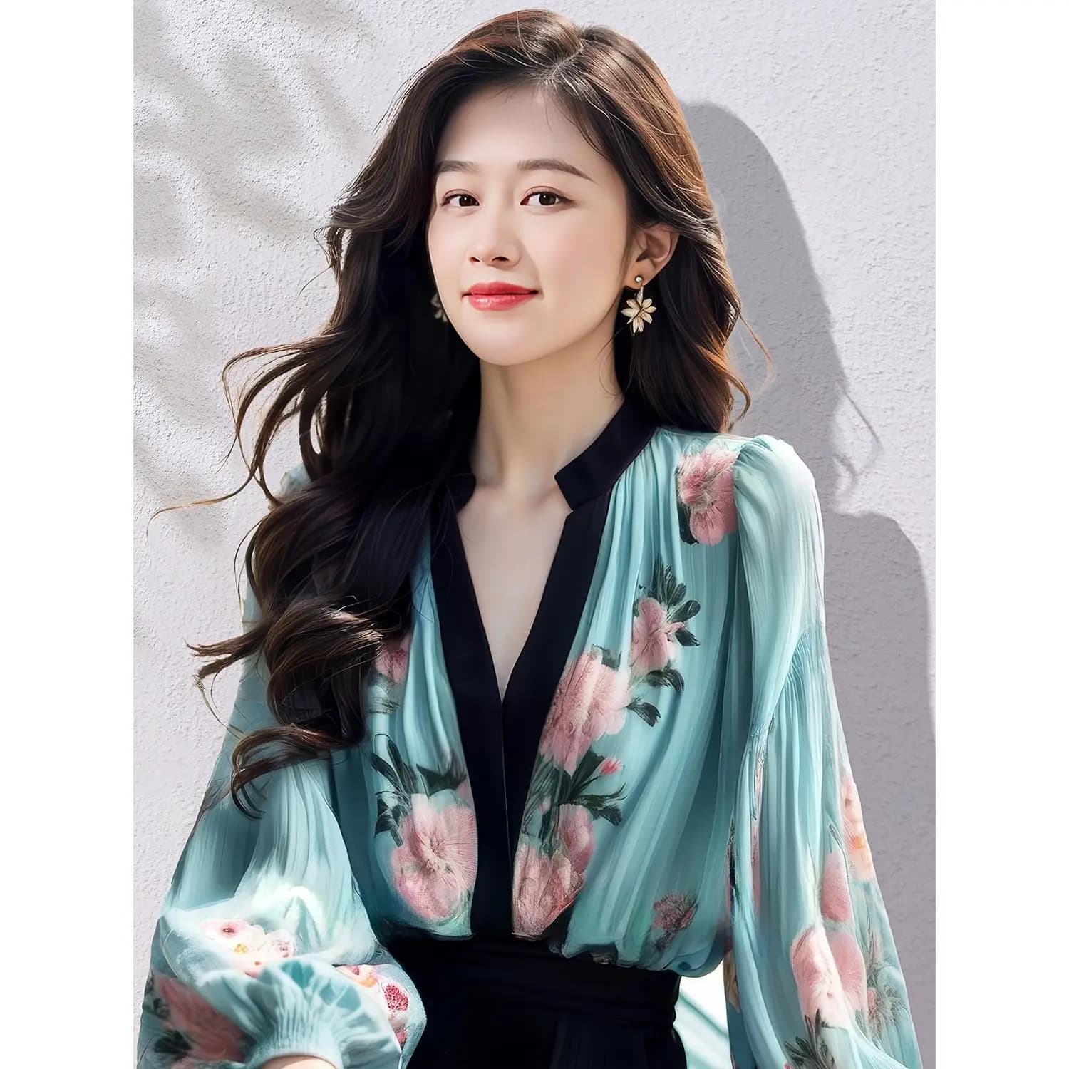 Spring Autumn 2025 New Shirts Ladies Temperament Printing Long Sleeve Blouse Women Clothes Fashion Floral V-neck Chiffon Top Tee