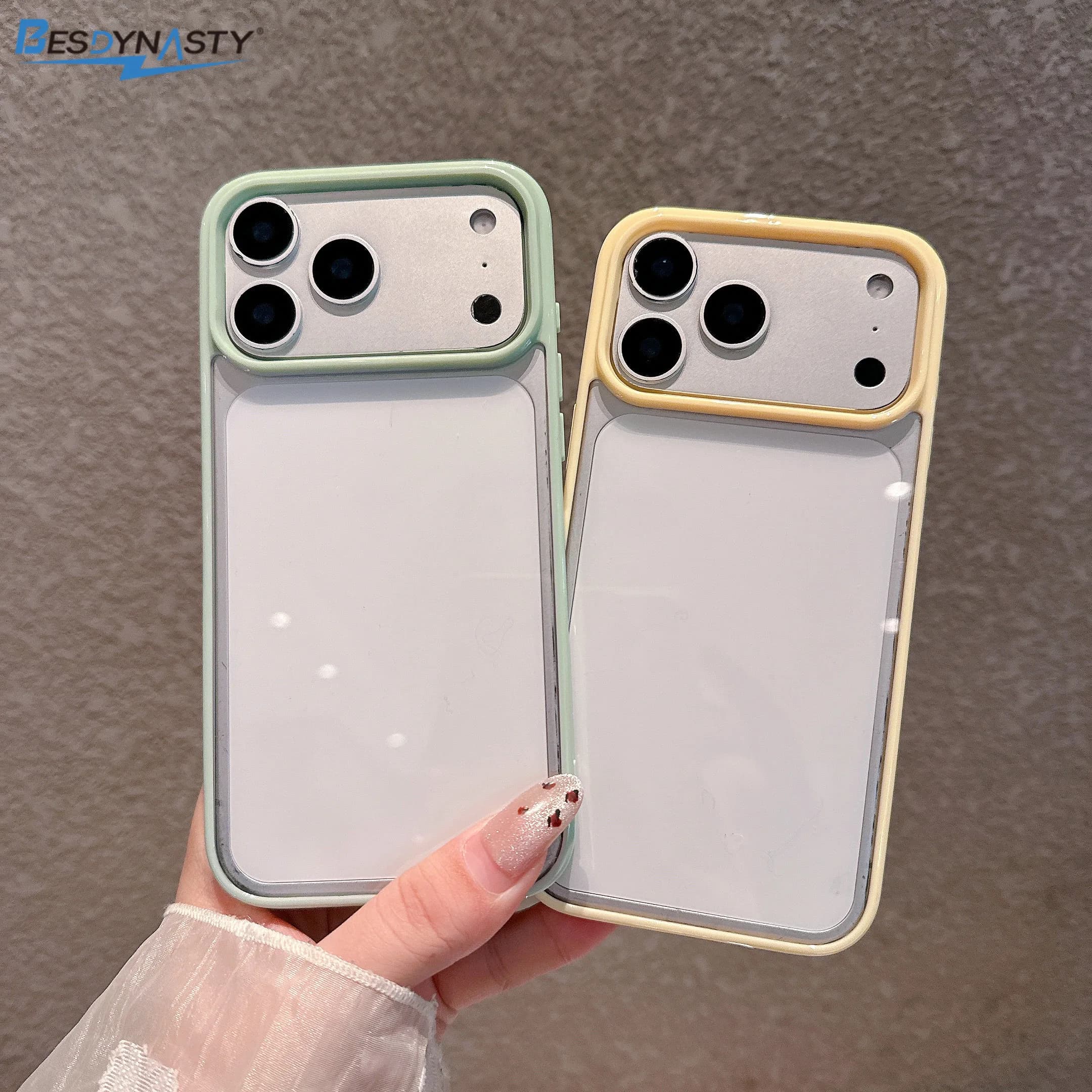Custodia in acrilico trasparente HD con bordo colorato per iPhone 17 Air 16 Pro 15 14 13 12 11 Pro Max, cover antiurto con paraurti