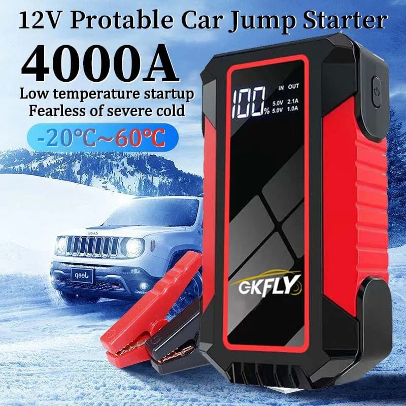 GKFLY Avviatore d'Emergenza per Auto 4000A, Power Bank 18000mAh, Dispositivo di Avviamento Portatile, Caricabatterie per Auto, Booster per Diesel e Benzina