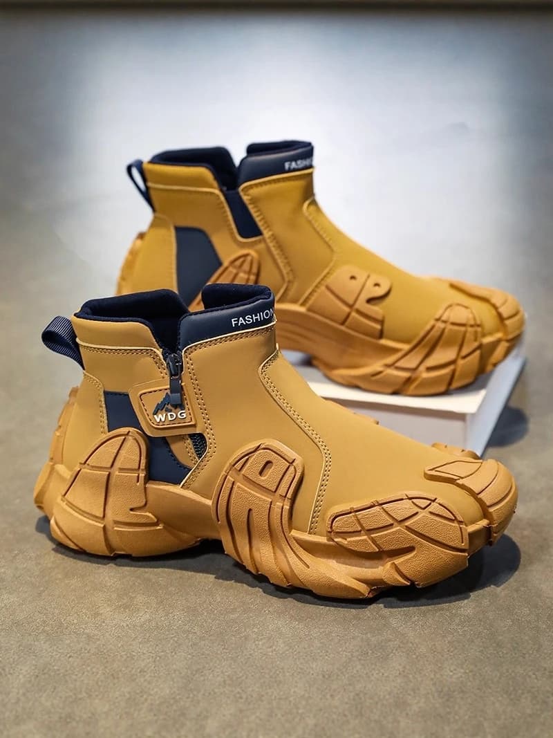High-Top Men's Shoes Casual Sporty Workwear Anti-Slip Wear-Resistant Fashionable Boots for Daily Use And Outdoor Activities