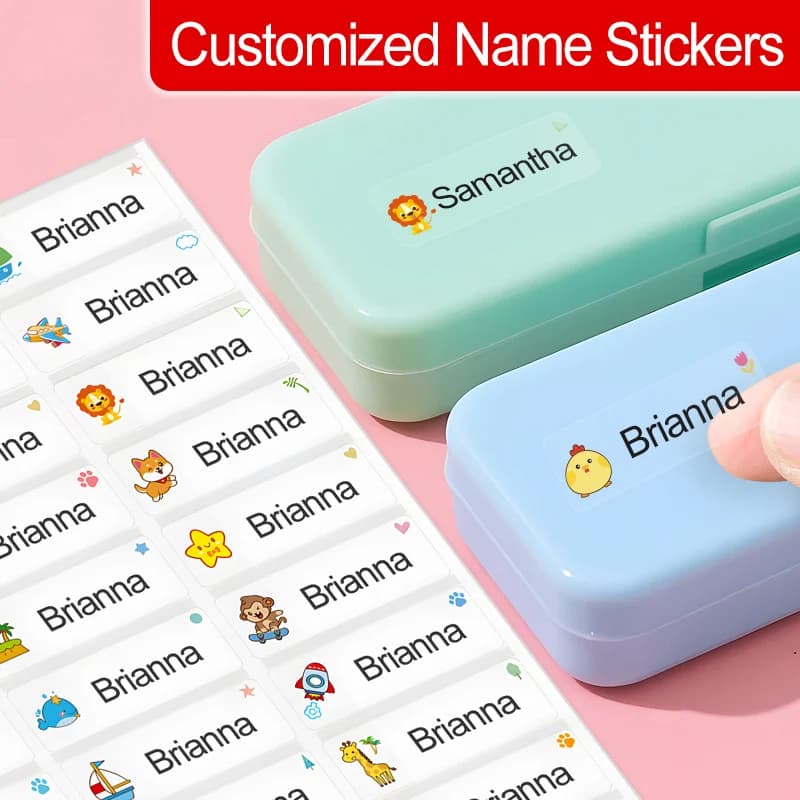 Customized Waterproof Stickers: labels with name for school material, water bottles and handicrafts for children, durable multilingual