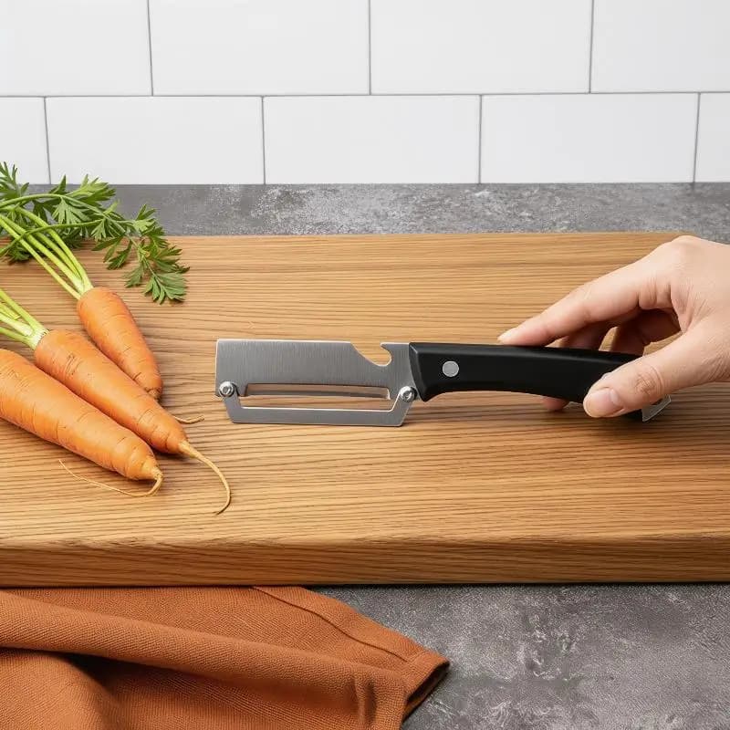 Pelapatate in Acciaio Inossidabile con Bordo Piatto, Affettatrice Multiuso e Grattugia per Melone, Utensile da Cucina per Uso Quotidiano