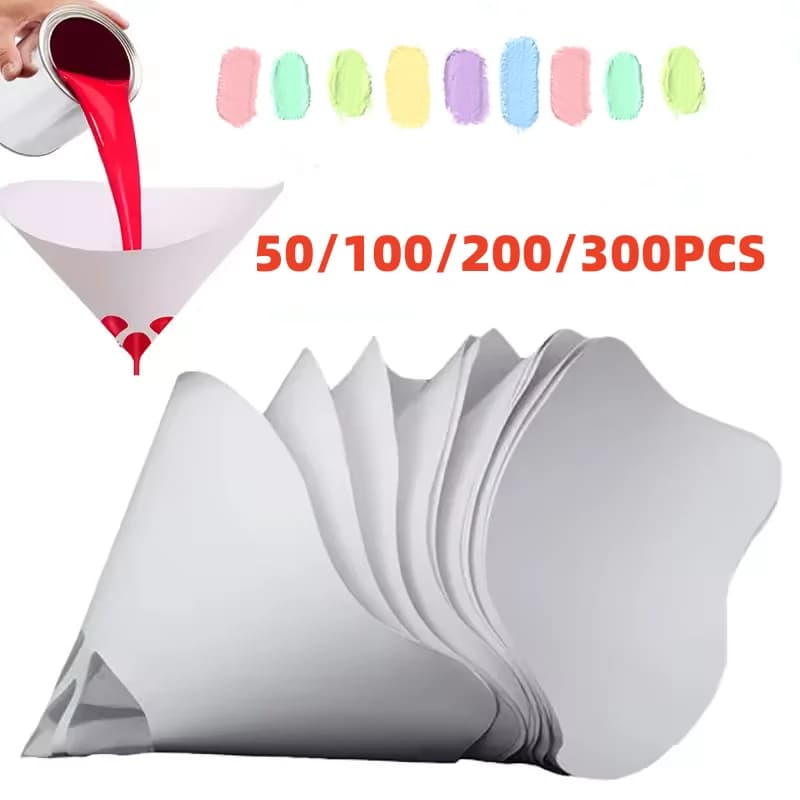 50/100P200/300Pcs Disposable Car Paint Spray Mesh Paper Filter Purifying Straining Paint Conical Nylon Micron Paper