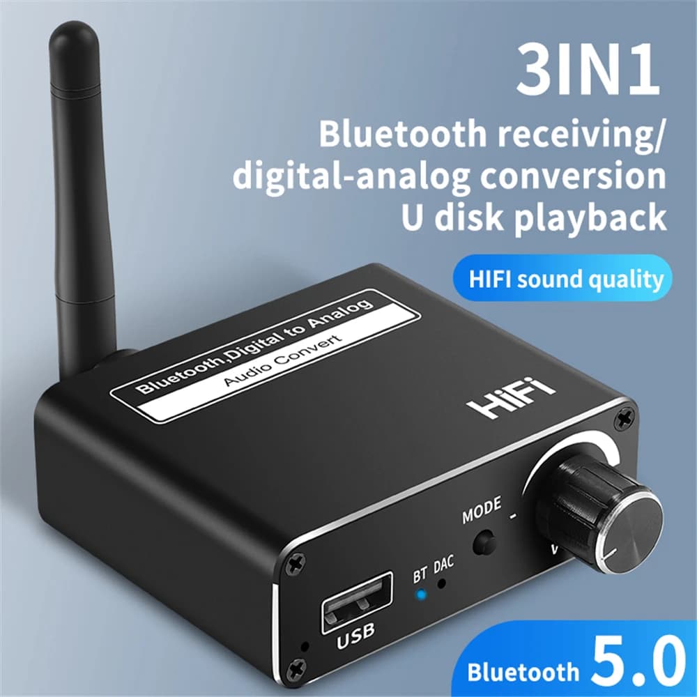 Convertitore DAC da digitale ad analogico 192kHz Wireless Bluetooth 5.0 con amplificatore coassiale ottico per cuffie Supporto da 3,5 mm Adattatore audio USB