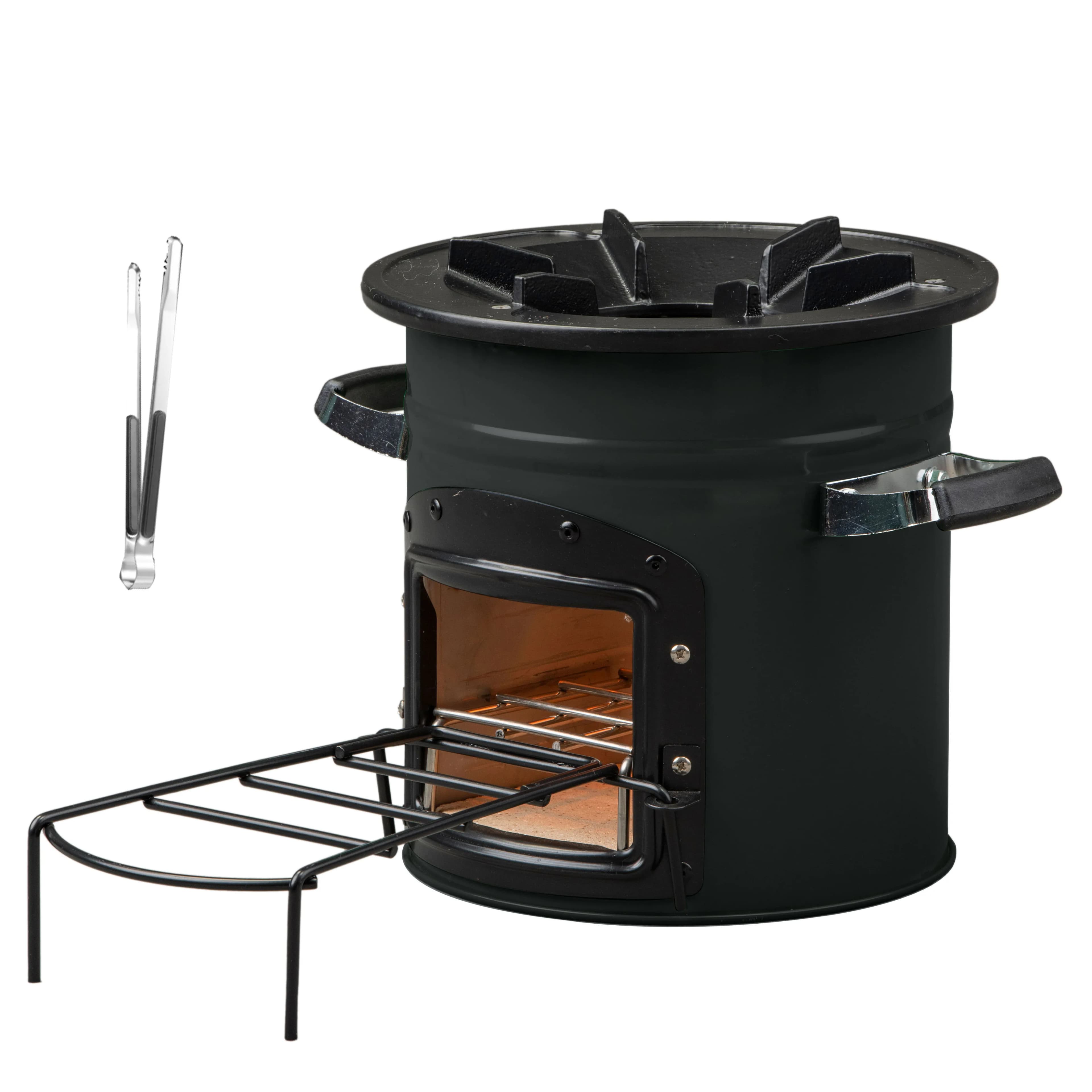 High-efficiency smoke-free firewood cooker for domestic use and camping/excursionism