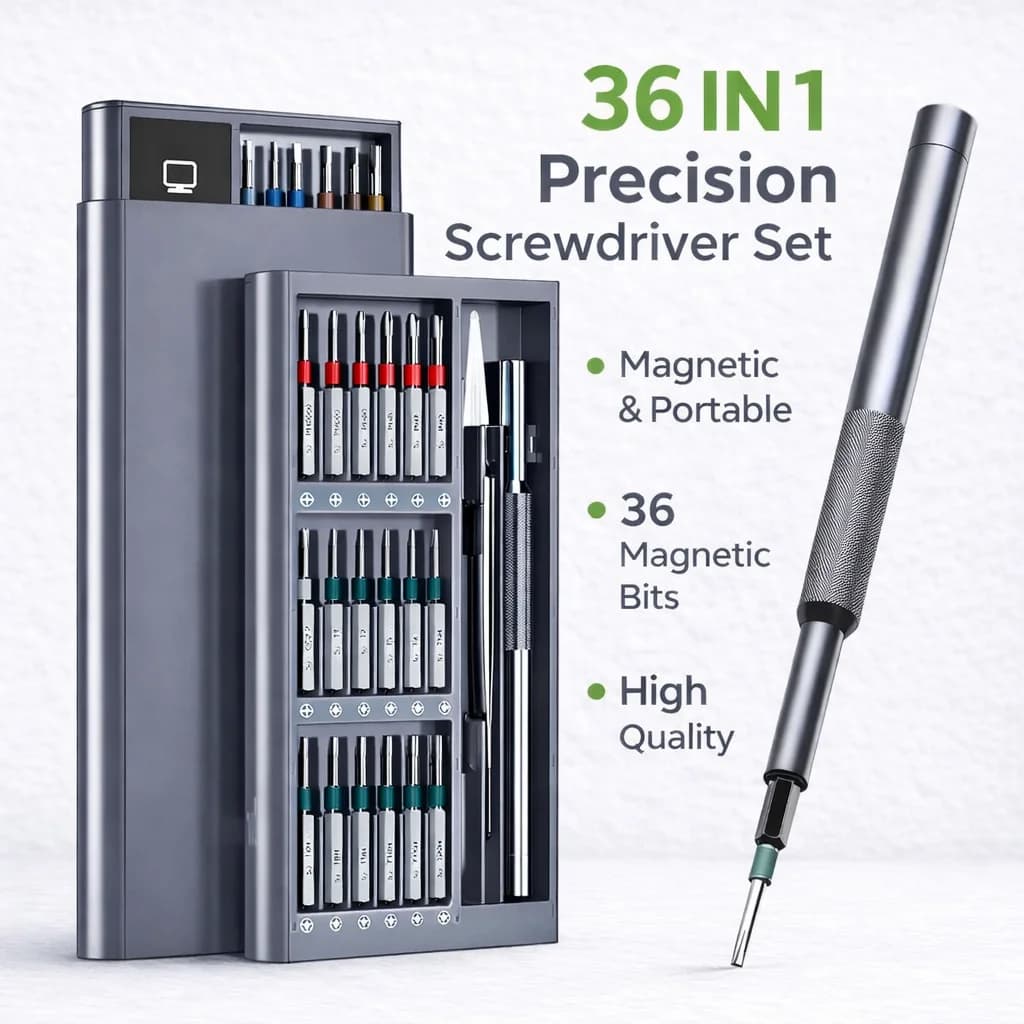 36 in 1 Precision Screwdriver Set S2 Steel Bits Magnetic Repair Tool Kit with Long Bits for Phone Laptop Camera Watch Electronic